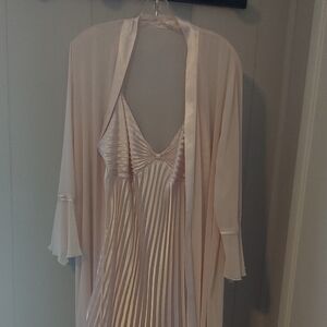 Elegant Pink Satin Nightgown Slip Dress and Robe Set